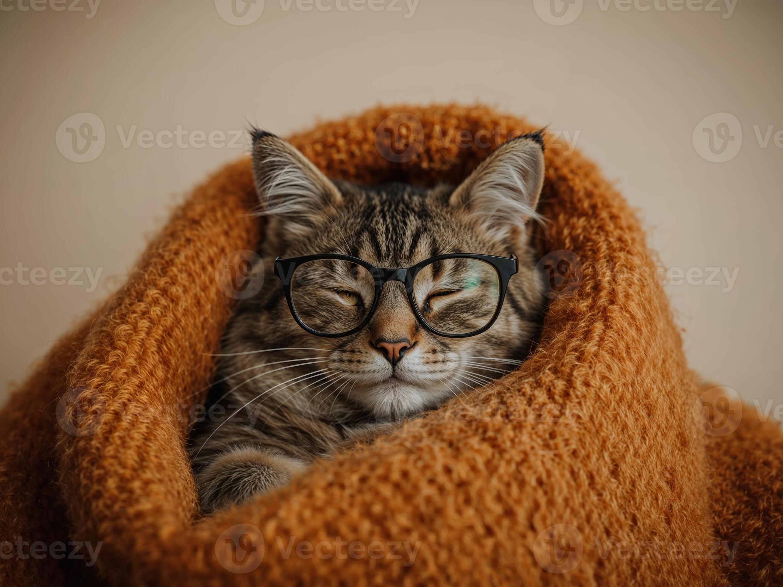 Полосатый кот, укутанный в тёплый плед
